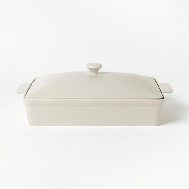 4qt Stoneware Rectangle Baking Dish with Lid Light Gray - Figmint™