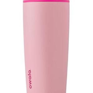 Owala SmoothSip Slider Insulated Stainless Steel Coffee Tumbler, Reusable Iced Coffee Cup, Hot Coffee Travel Mug, BPA Free 20 oz, Pink (Pucker Up)