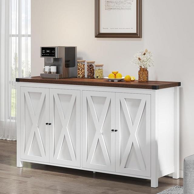 YITAHOME Sideboard Buffet Cabinet with Storage, 55'' Large Kitchen Storage Cabinet, Wood Coffee Bar Cabinet Buffet Table Entryway Console Cabinet for Kitchen, Dining Room, Living Room (4 Doors, White)