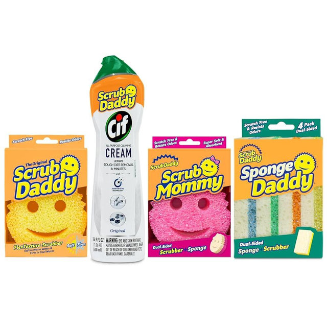 Scrub Daddy + Cif Bundle - Includes Cif Cream All Purpose Cleaner, Scrub Mommy Sponge, Scrub Daddy Sponge, Sponge Daddy Color Coated Sponges (4 Count Set)