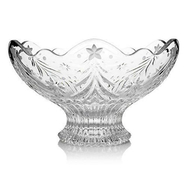 Waterford Crystal Christmas Night 10" Wedge Cut & Scalloped Edge Footed Bowl NEW