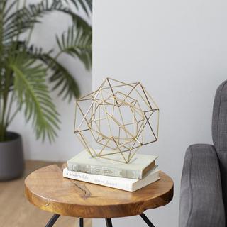 2-Piece Golden Modern Geometric Orb Sculpture Set