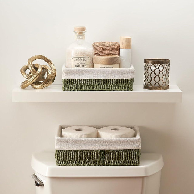 Beautiful Toilet Paper Storage Basket Set of 2 – Decorative Wicker Bathroom Organizer for Toilet Tank Trays - Quality Holder Bin for Shelves Fits Perfectly with Any Bathroom Decor