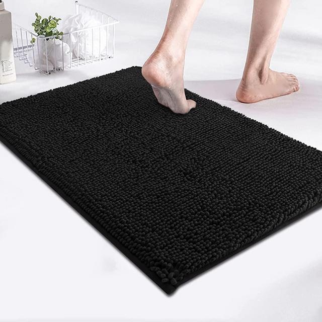 MAYSHINE Non-Slip Bathroom Rug Shag Shower Mat(17x24 Inches) Machine Washable Bath Mats with Water Absorbent Soft Microfibers of Black