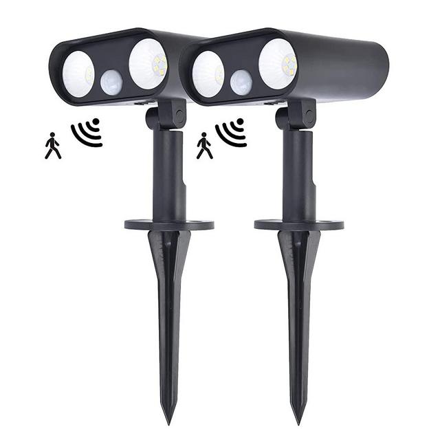 UME 2 Pack Solar Spot Lights Outdoor with Motion Sensor, IP65 Waterproof LED Solar Powered Landscape Spotlight 2-in-1, 3 Modes Landscaping Lighting for Garden Yard Driveway Porch Pool,Cold White