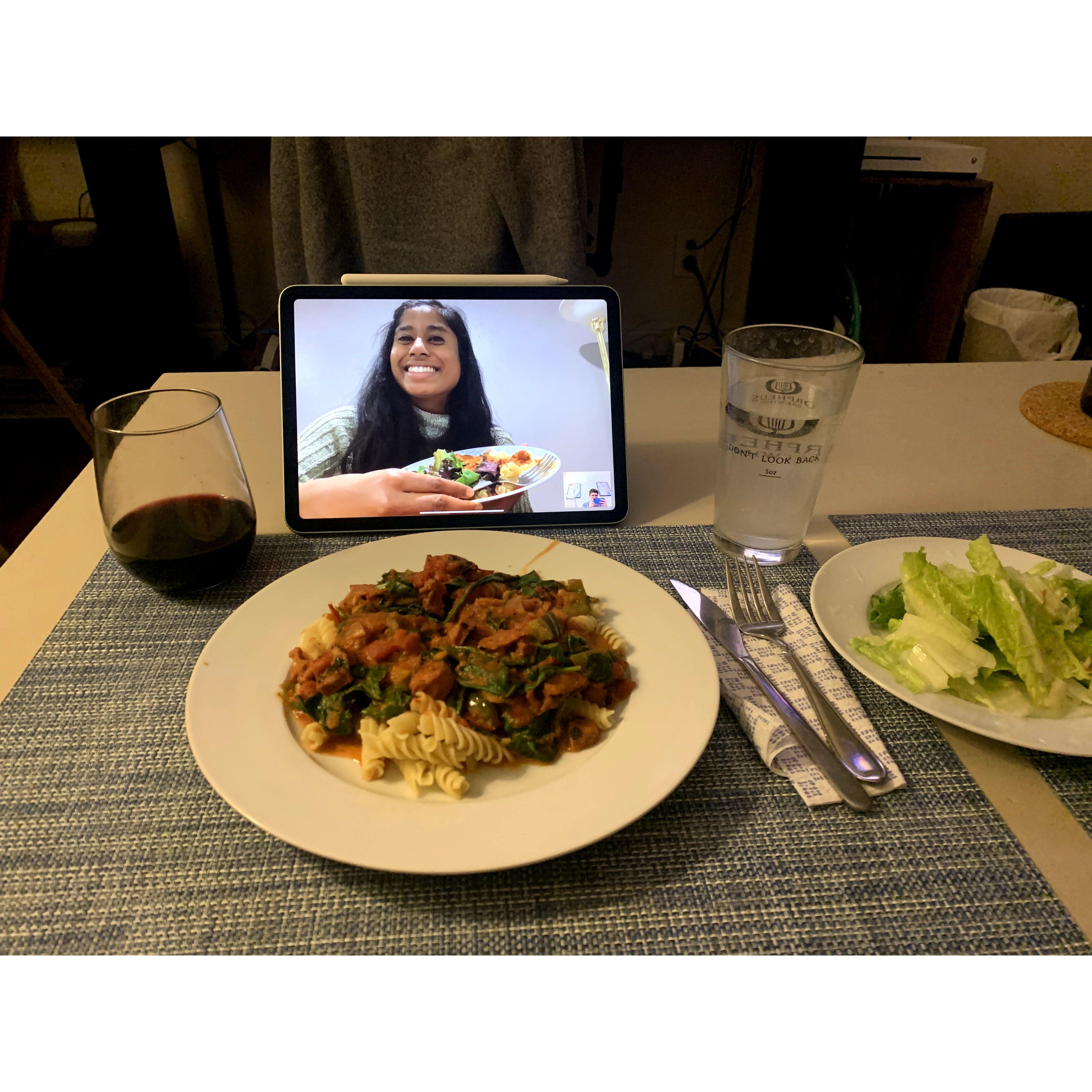 Tim's and Sangeetha's virtual cooking date in Feb 2021