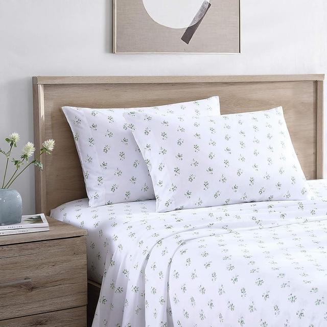 Stone Cottage - King Sheets, Cotton Percale Bedding Set, Crisp & Cool Home Decor (Green Sketchy Ditsy, King)