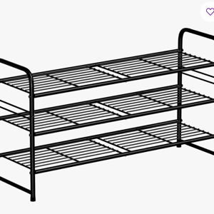 33'' Wide 3-Tier Metal Shoe Rack Shelf for Closet Stackable and Adjustable - Black