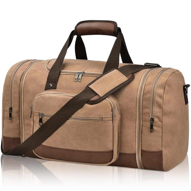 Litvyak Duffle Bag for Travel, Canvas Travel Duffel Bags Overnight Weekend Gym Carry On Luggage Bag for Men & Women(Coffee)