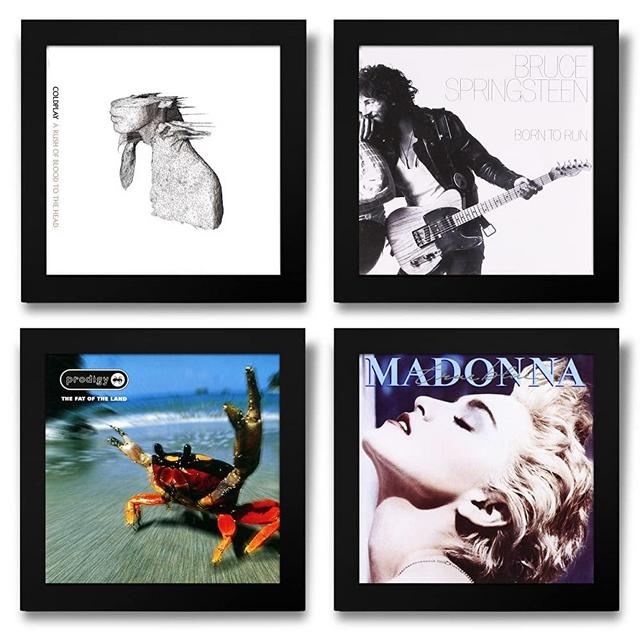 Show & Listen Album Cover Display Frame, Flip Frame Displays Vinyl Records, 12.5x12.5, Black, Set of 4