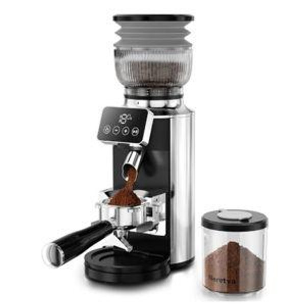 Neretva Burr Coffee Grinder, 2 in 1 Professional Espresso Grinder Stainless Steel Suit 51~58mm Portafilter Coffee Bean Grinder 30 Precise Setting & Anti-Static for Espresso/French Press/Drip/Cold Brew