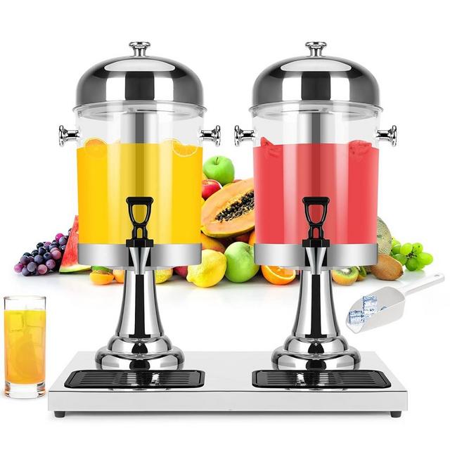 Cold Beverage Dispenser With Ice Container, 4.4 Gallon Double Stainless Steel Drink Dispensers Machine with Stand and Spigot for Parties Buffet Catering Cold Drinks and Beer