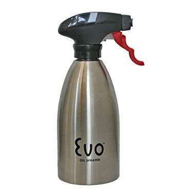 Evo Oil Sprayer Bottle, Non-Aerosol for Olive Oil and Cooking Oils, Stainless Steel, 16-ounce Capacity