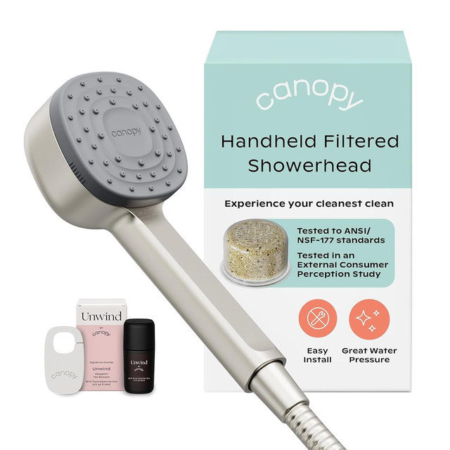 Canopy Handheld Filtered Shower Head & Scalp Massager - High Pressure Shower Head Filter for Hard Water - Shower Filter To Remove Impurities for Healthier Scalp, Skin & Hair - Hair Growth - Nickel