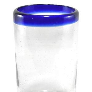 Hand Blown Mexican Drinking Glasses - Set of 6 Glasses with Cobalt Blue Rims (14 oz each) (Cobalt Blue Rim), VS001