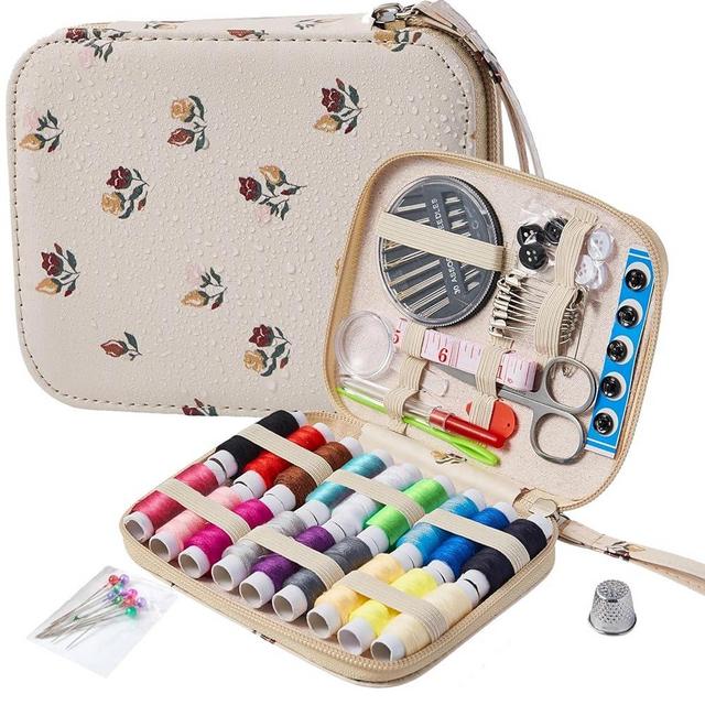 Floral Sewing Kit Printing Sewing Project Kits,Professional Sewing Supplies for Adults, Zipper Sewing Needles Set, 87 PCS Travel Sewing Accessory for Emergency, Home