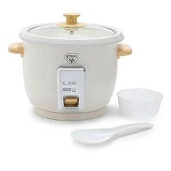 GreenLife Electric Rice Cooker, 3-Cups Uncooked/6-Cups Cooked, Removable PFAS-Free Nonstick Pot, One-Switch Design, Auto Keep Warm, Small Space Saving, Rice Paddle, Soup, Grains, Oatmeal, 1.5 QT, Cream