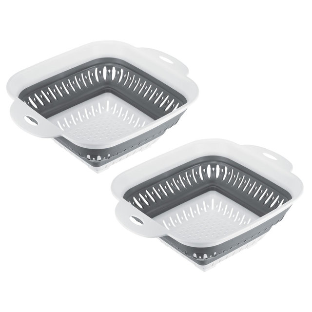 Unique Bargains Silicone Foldable Ergonomic Handles Dishwasher Safe Colander 2 Pcs Gray