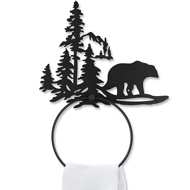 Bear Towel Ring for Bathroom Matte Black Hand Towel Holder Hardware Cabin Towel Ring Rustic Bathroom Towel Holders Wall Mount Round Hand Towel Racks Bath Towel Rings for Kitchen Decor (Bear)