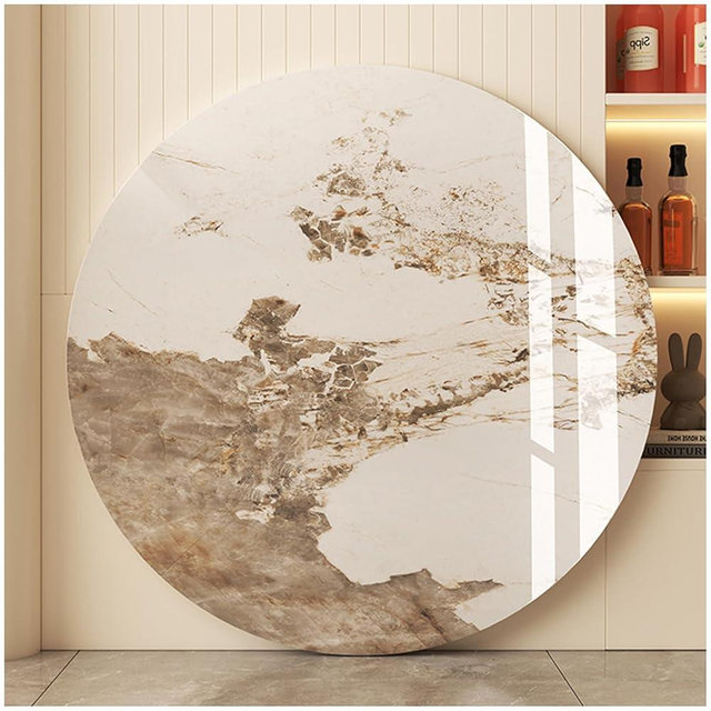 Large Lazy Susan Turntable 20" 24" 28" 32" Round Multi-Color Rock Slab Marble Texture Tabletop for Dining Table Kitchen Table Top Centerpiece,Yellow White Glossy 28 Inch