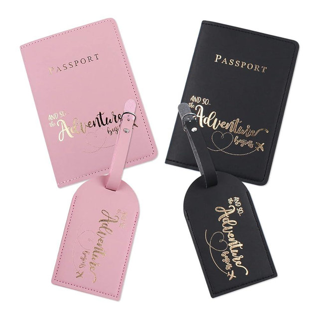 Bekecidi 2 Pieces Luggage Tags and 2 Pieces Passport Covers, PU Leather Document Sets Passport Holder Baggage Labels Organizer Case for Storing Passport Boarding Passes Credit Cards
