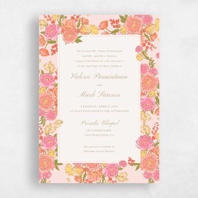 Light Oatmeal, Pink Wedding Invitation - Colombe Portrait