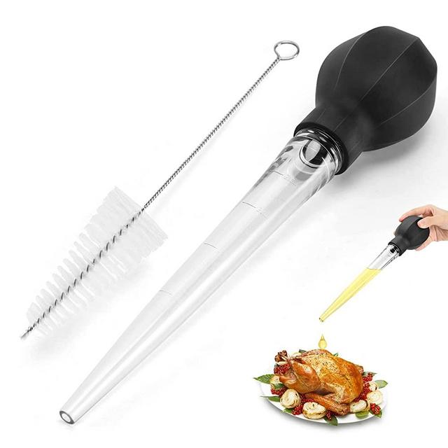 Cooking Light Meat and Poultry Baster with Cleaning Brush and Measurement Marks, Silicone Bulb, Heat Resistant, Turkey, Red