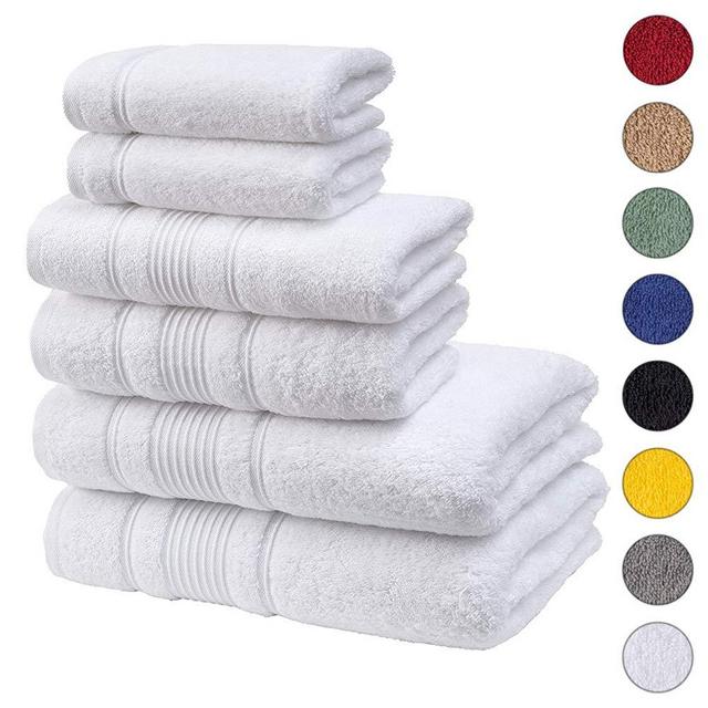 Qute Home Spa & Hotel Towels 6 Piece Towel Set, 2 Bath Towels, 2 Hand Towels, and 2 Washcloths - White