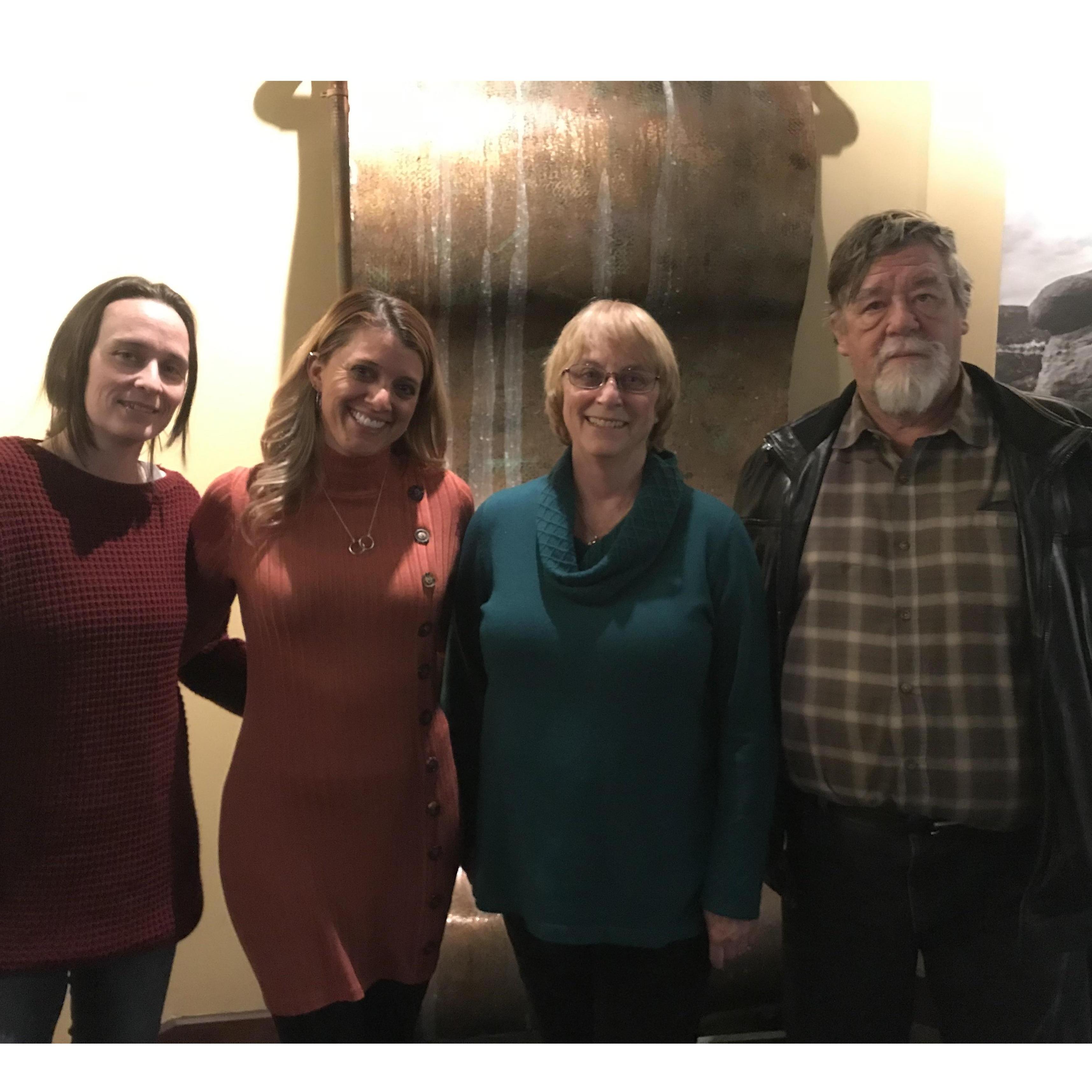 Sheena, Emily, and Emily's parents, Jim & Sally at the Melting Pot after celebrating an Anniversary!