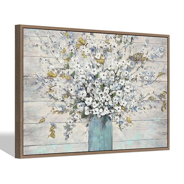 Flower Canvas Picture Framed Wall Art: Rustic Floral Artwork Blossom Bouquet in Mason Jar Print for Living Room Decor 45 x 30 Inches