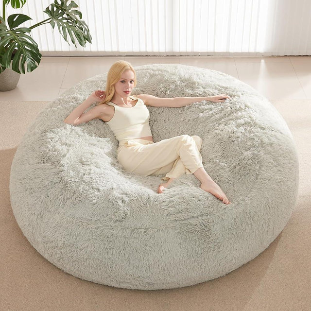 Bean Bag Chair Cover, Waterproof Faux Fur Bean Bag Cover Only(No Filler), 5FT Round Beanbag Cover with Pocket, Big Giant Bean Bags Covers for Adults Kids Teens, Stuffed Animal Storage