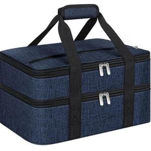 MIAOJIE Double Insulated Casserole Carrier, Portable Casserole Carrier for Hot or Cold Food Lunch Tote Warmer or Cooler Bag, Lasagna Lunch Bag for Potluck Parties- Fits 9" x 13" Baking Dish-Navy blue