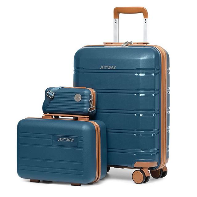 Joyway 20" Carry-On Suitcases & 14" Cosmetic Bag & 7" Small Bag, Lightweight Polypropylene Carrying Case with TSA Lock, Rigid Luggage with Swivel Wheels (Dark Blue, 20in Carry-On)