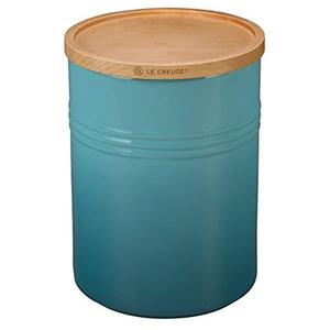Le Creuset Stoneware 4" Canister with Wood Lid, 22 oz, Caribbean