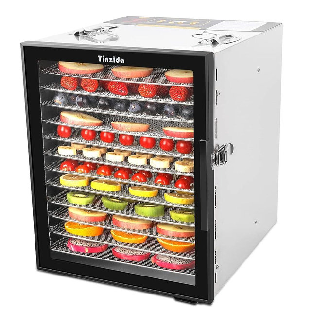 Tinzida Food Dehydrator Machine, 12 Stainless Steel Trays, Dehydrators For Jerky, Meat, Fruit, Pet Treats, Vegetables, Herb, 194ºF Temperature Control, 24H Timer, Safety Over-Heat Protection