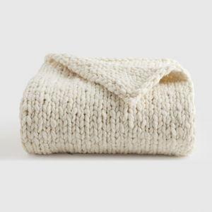 Chunky Hand Knit Wool Throw in Ivory