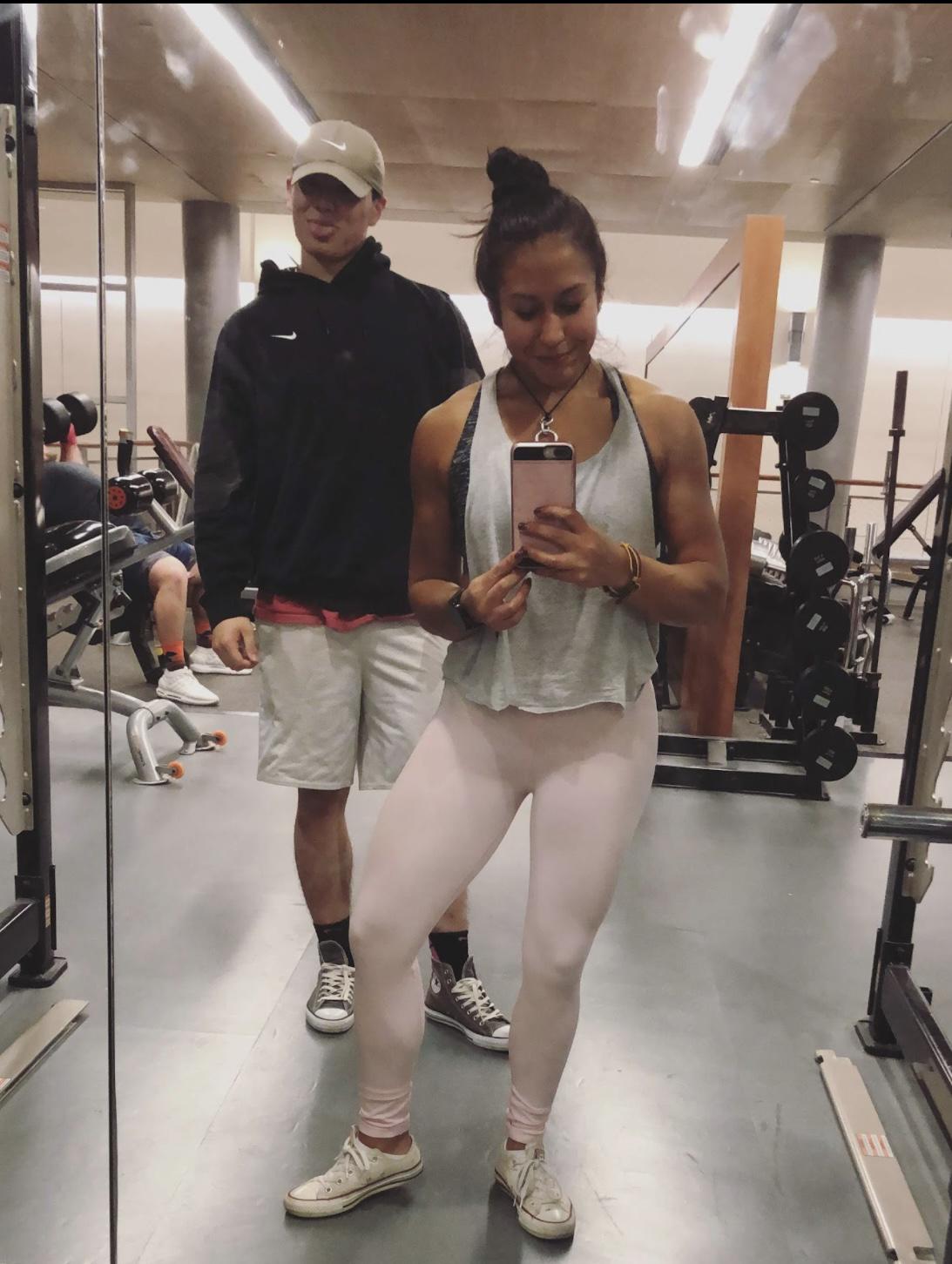 We met in the fall 2018 at the KSU library through a mutual friend. We shared a bond through fitness and worked out together. This was one of our first pictures together at one of our gym sessions. 💗