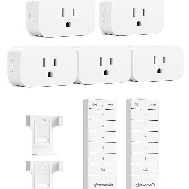 DEWENWILS Remote Control Outlet with All On/Off Button, Indoor Remote Outlet Switch for Christmas Tree Lights, Lamps, Fan, 2 Mountable Brackets, 15A/1875W, 100FT, FCC Listed, 2 Remote and 5 Outlets