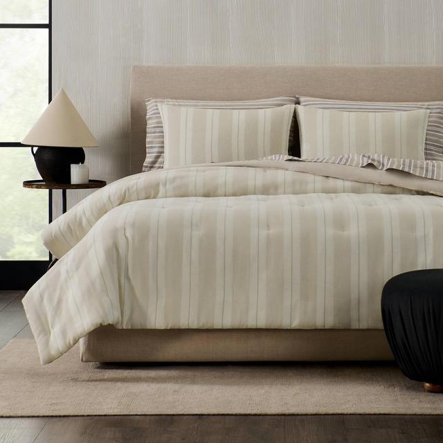 Jeremiah Brent Home 3pc King Textured Stripe Cotton Comforter Set Beige