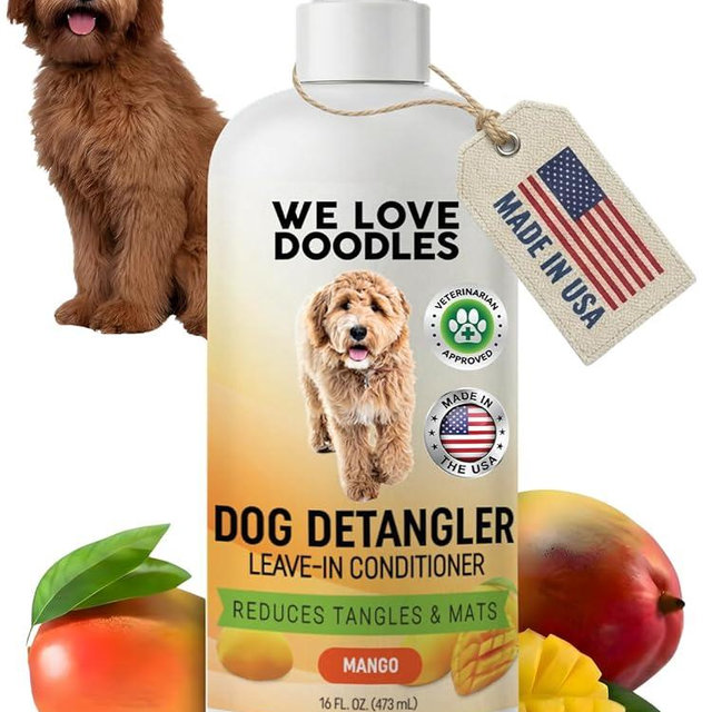 We Love Doodles Dog Detangler Spray - Leave-in Conditioner for Dogs - Dog Detangling Spray - Dematting Spray for Dogs - Tangle Remover - Made in The USA - Large 16 fl oz (Mango)