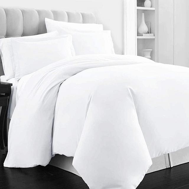 Pizuna Collection 400 Thread Count Cotton Bedding Sets King Size White, 3pc 100% Long Staple Cotton Duvet Cover Set Soft Sateen Weave Bed Sets with Hidden Button Closure