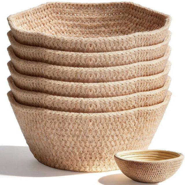 Tegeme 6 Pack Microwave Bowl Cozy Holders for Hot Food Bouillon Cups, Multipurpose Heat Proof Crochet Plate Holder(Khaki)