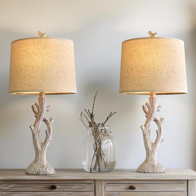 OYEARS Farmhouse Table Lamps Set of 2 for Living Room Bedroom Bedside Tree Lamp Nightstand End Table 26.25" Lamps Vintage Natural Style