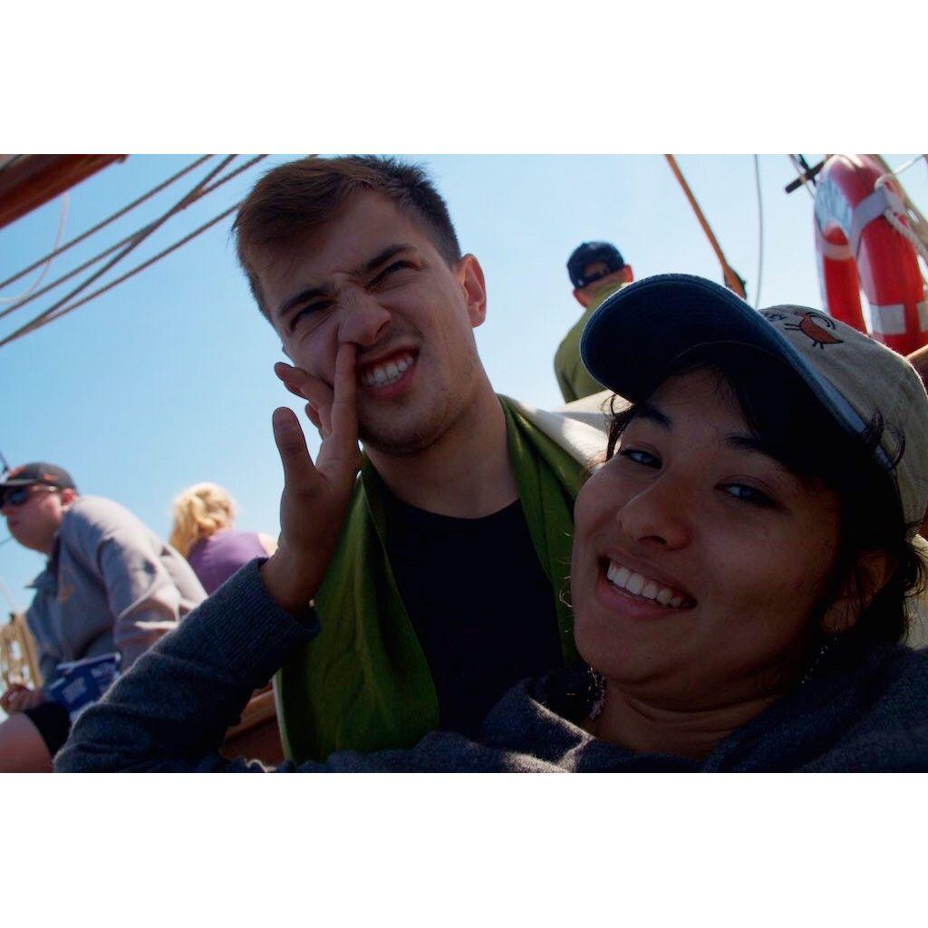 Washington 2018, Family boat trip, pre-25th birthday nose invasion. Andrew experiencing the specific horror of dating someone who thinks this is peak comedy.