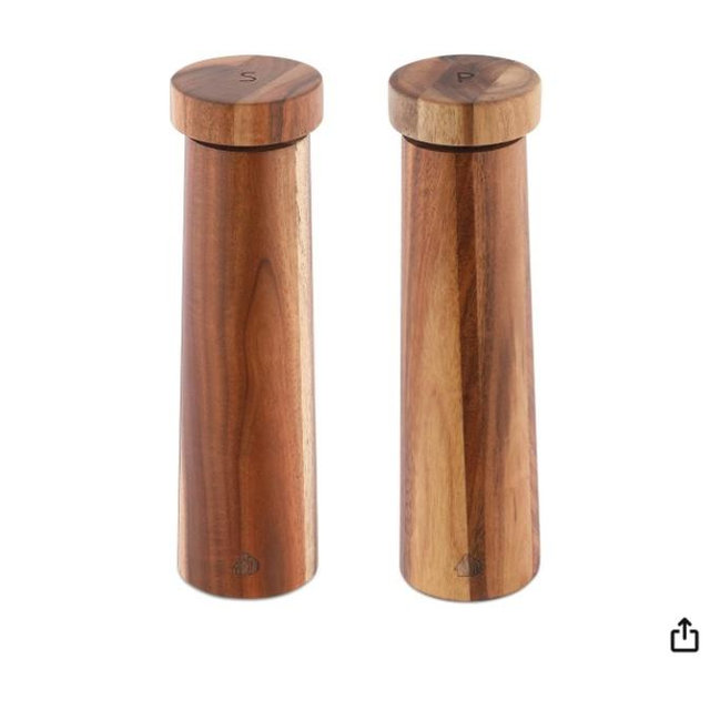 Navaris Salt and Pepper Mill Set - Adjustable Acacia Wood Salt and Pepper Grinders Shakers with Ceramic Grinding Core for Home, Restaurants - Design 1