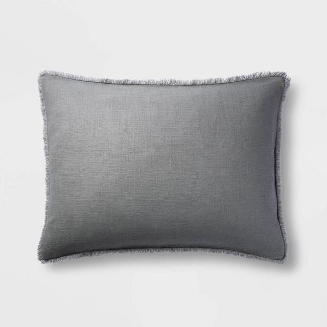 Standard Heavyweight Linen Blend Pillow Sham Dark Gray - Casaluna™