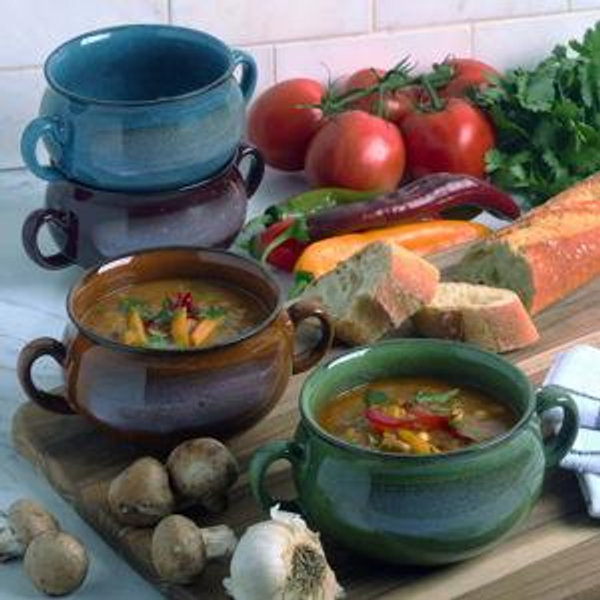 Stoneware 24oz Reactive Glaze Soup Crocks Set of 4 – Durable Stoneware with Unique Artisanal Glaze, Dual Handles, and Assorted Earth Tones – Oven, Microwave, & Dishwasher Safe (Set of 4)