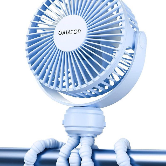Gaiatop Mini Portable Stroller Fan, Battery Operated Small Clip on, Detachable 3 Speed Rechargeable, 360° Rotate Flexible Tripod Better Cooling for Car Seat Crib Treadmill Travel Blue