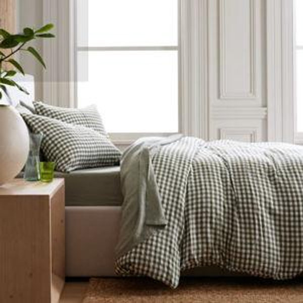 Linen Duvet Cover Set | Quince in Pattern: Olive Gingham