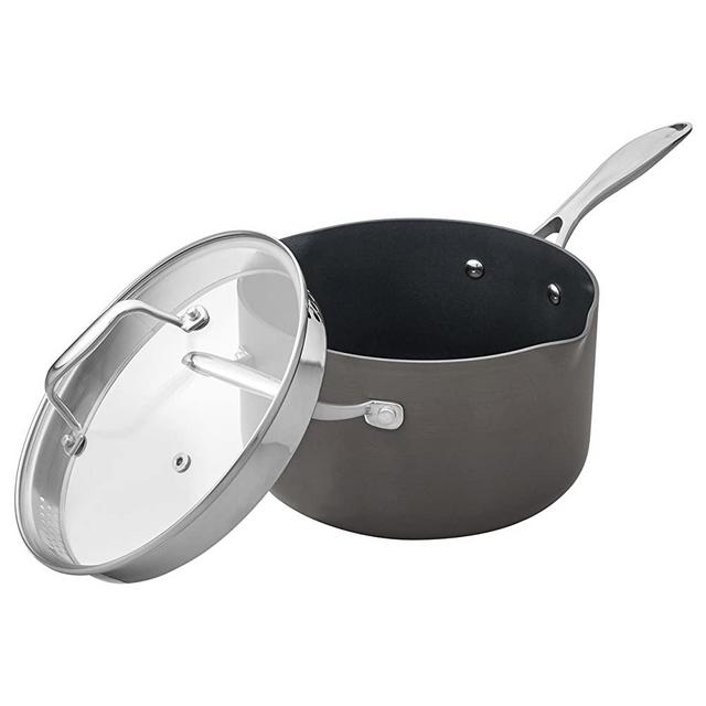 Amazon Brand – Stone & Beam Sauce Pan With Lid, 4-Quart, Hard-Anodized Non-Stick Aluminum